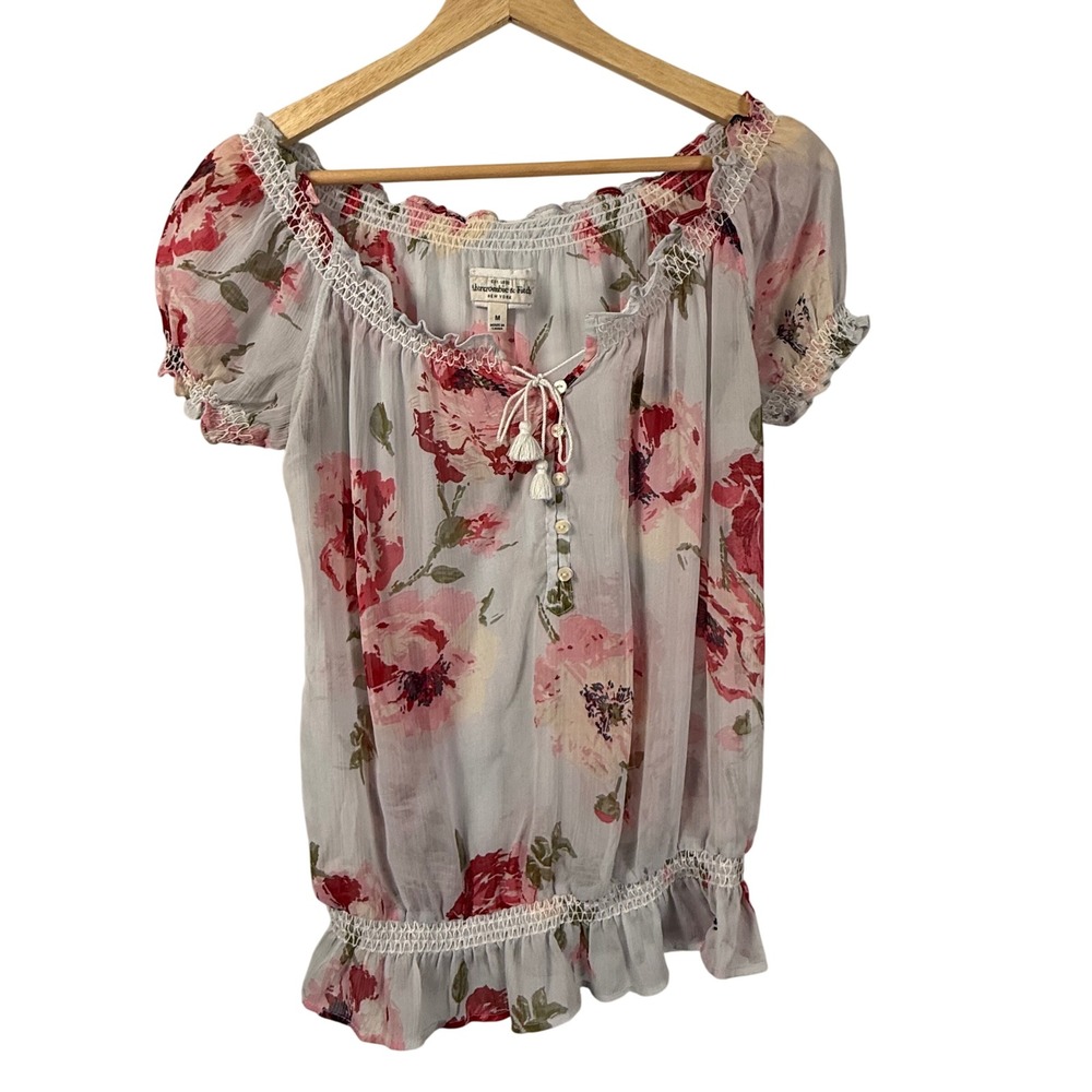 Abercrombie & Fitch‎ Floral Peasant Blouse Smocked Off Shoulder Ruffle Womens M
